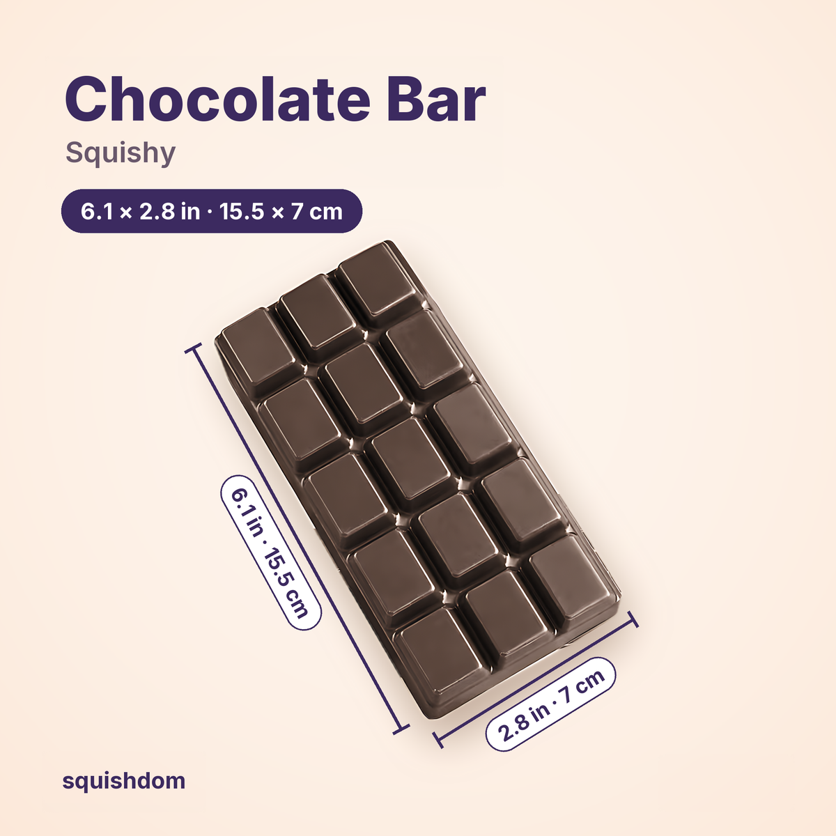 Chocolate Bar Squishy size guide · Milk Chocolate · by Squishdom