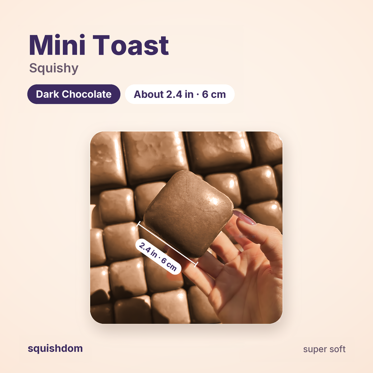 Mini Toast Squishy size guide · Dark Chocolate · by Squishdom