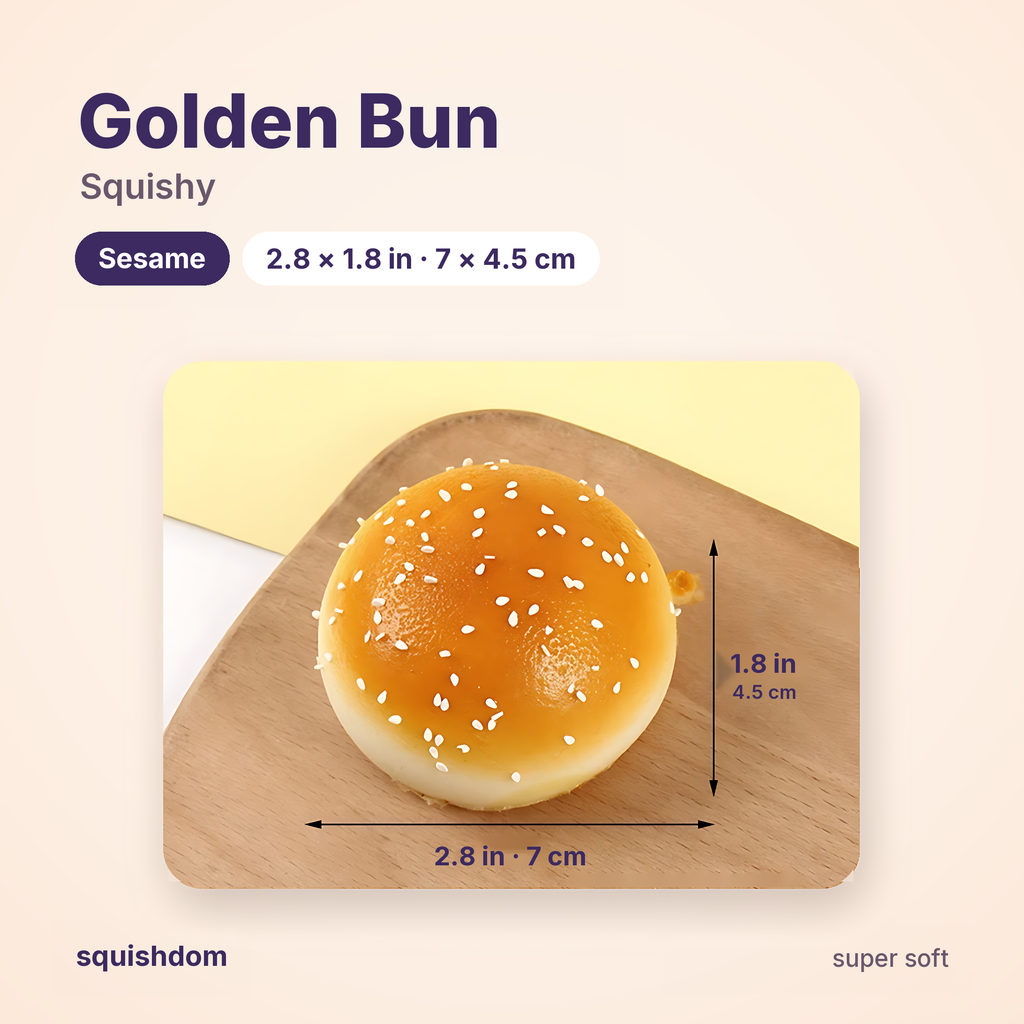 Golden Bun Squishy size guide · Sesame · by Squishdom