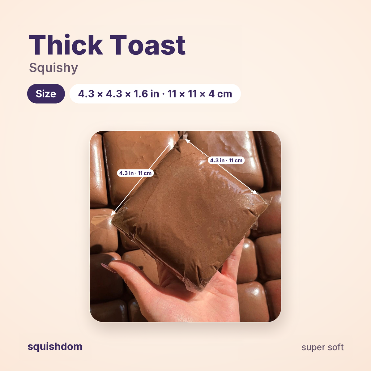 Thick Toast Squishy size guide · Dark Chocolate · by Squishdom